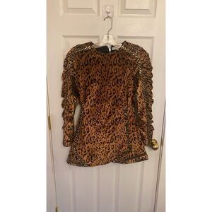New Raisa Vanessa runway leopard velvet drape sleeve mini dress sz 36 FR US 4